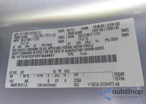 2015 Ford F-150 Xlt from USA, damaged, VIN 1FTEW1EP3FFB44681